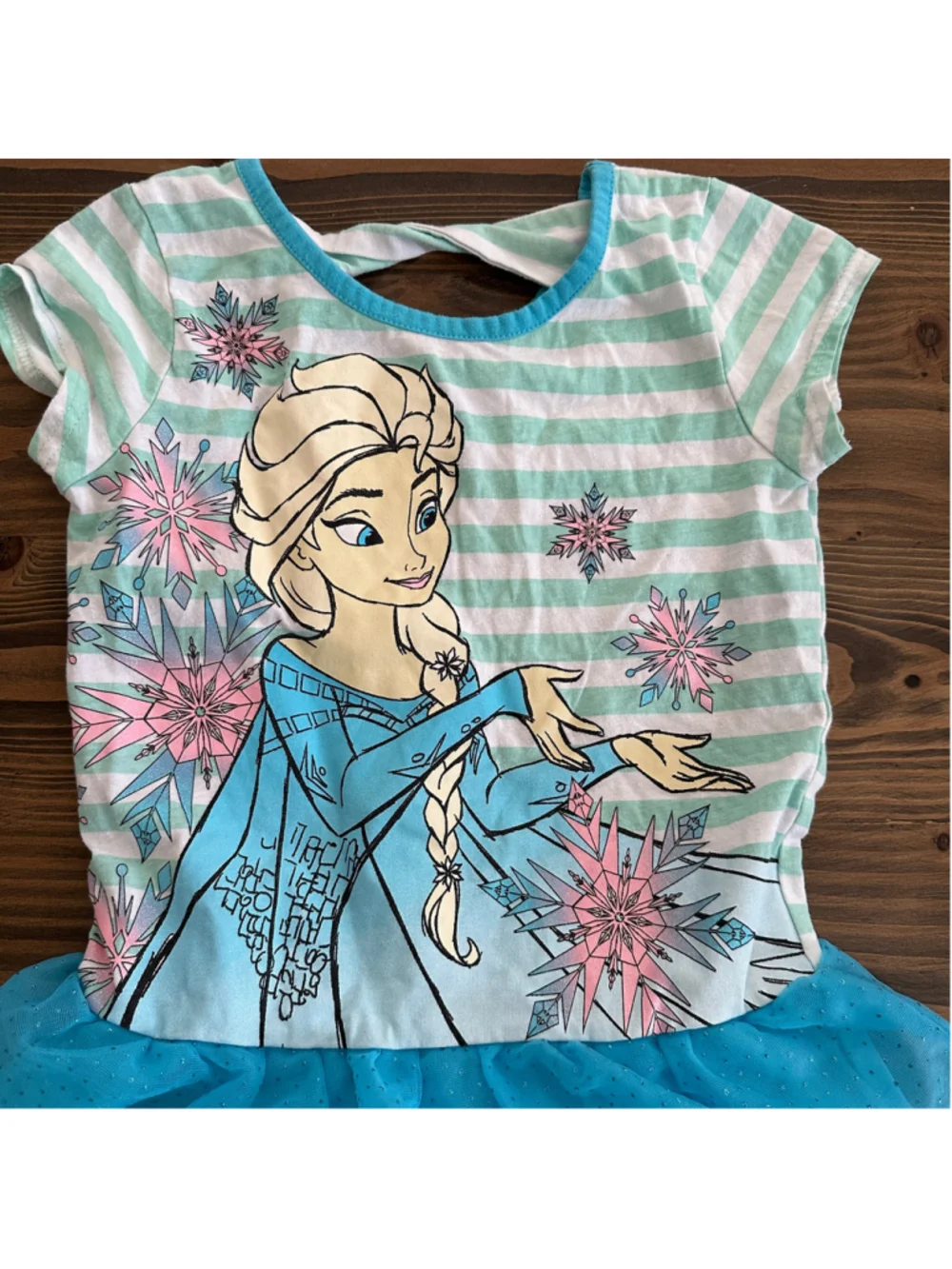 Disney Frozen Elsa Dress Girls M 7/8 Blue White Glitter Tulle Skirt Casual